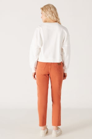 Mom Straight Fit Düz Kesim Yüksek Bel Turuncu Esnek Pantolon