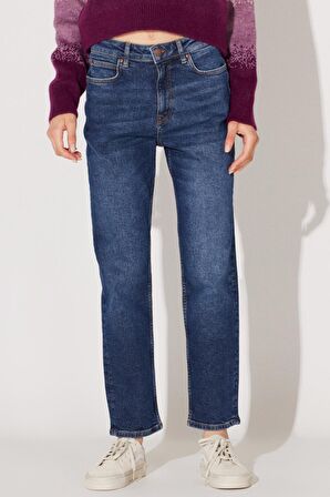 Carol Regular Fit Normal Kesim Yüksek Bel Mavi Esnek Jean Kot Pantolon