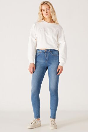 High Rise Skinny Fit Dar Kesim Yüksek Bel Açık Mavi Esnek Jean Kot Pantolon