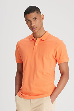 Regular Fit Normal Kesim %100 Pamuk Polo Yaka Turuncu Tişört