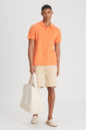 Regular Fit Normal Kesim %100 Pamuk Polo Yaka Turuncu Tişört