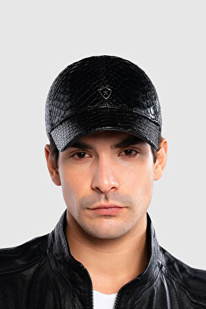 Tamer Tanca Erkek Hakiki Deri Siyah Şapka 524 YLN SAPKA SK20-21 SIYAH YILAN