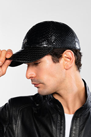 Tamer Tanca Erkek Hakiki Deri Siyah Şapka 524 YLN SAPKA SK20-21 SIYAH YILAN