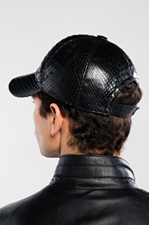 Tamer Tanca Erkek Hakiki Deri Siyah Şapka 524 YLN SAPKA SK20-21 SIYAH YILAN