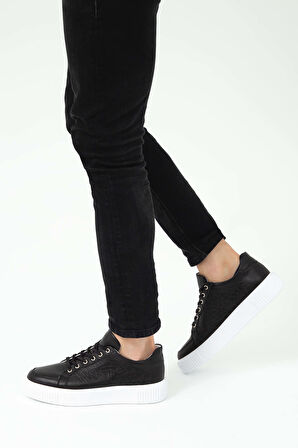 Tamer Tanca Erkek Hakiki Deri Siyah Deri Sneakers & Spor Ayakkabı 352 14100 ERK AYK Y21 SIYAH DR