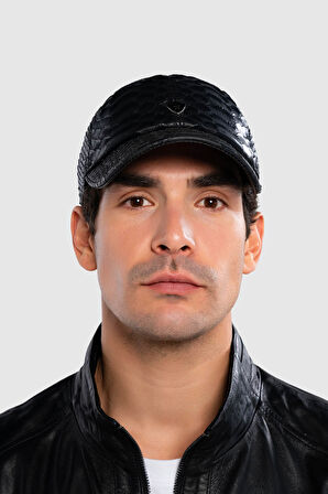 Tamer Tanca Erkek Hakiki Deri Siyah Yılan Baskı Şapka 524 YLN SAPKA SK20-21 SYH YLN BASKI