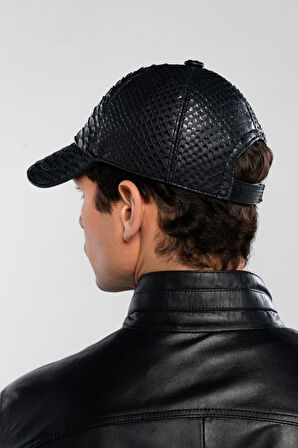 Tamer Tanca Erkek Hakiki Deri Siyah Yılan Baskı Şapka 524 YLN SAPKA SK20-21 SYH YLN BASKI