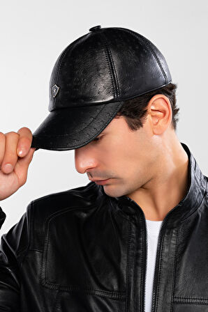 Tamer Tanca Erkek Hakiki Deri Siyah Devekuşu Şapka 524 1012 SAPKA SK20-21 SYH V/D KUSU