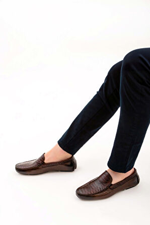 Tamer Tanca Erkek Hakiki Deri Kahverengi Driver Ayakkabı 477 60840 ERK AYK Y22 KAHVE PITON