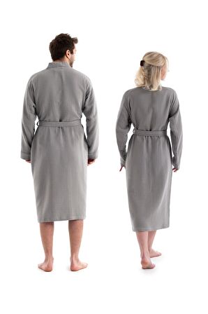 Unisex Kimono 4 Kat Müslin Bornoz (Gri, S/M)