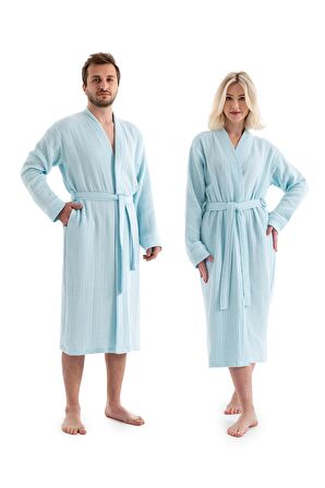 Unisex Kimono 4 Kat Müslin Bornoz (Mint, S/M)