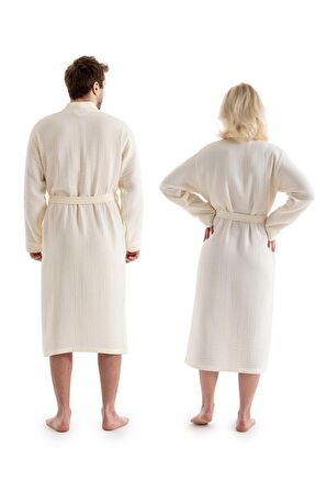 Unisex Kimono 4 Kat Müslin Bornoz (Ekru, L/XL)