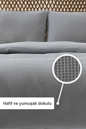 Waffle Çift Kişilik Pike Seti Gri 200x220 Cm