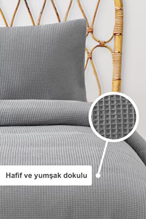 Waffle Tek Kişilik Pike Seti Gri 160x220 Cm