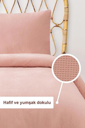 Waffle Tek Kişilik Pike Seti Pudra 160x220 Cm