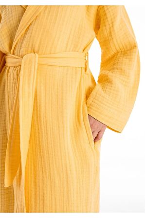 Kapşonlu Müslin Çocuk Bornoz Sarı 7-8 Yaş