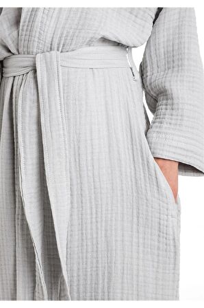 Kapşonlu Müslin Çocuk Bornoz Gri 7-8 Yaş