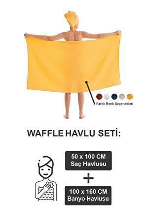 Waffle Banyo Havlu Seti Sarı