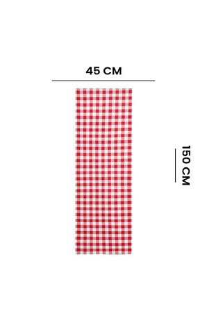 Kareli Runner 2'li Set Kırmızı 45x150