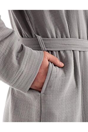 Unisex Kimono Müslin Bornoz + Havlu Seti Gri