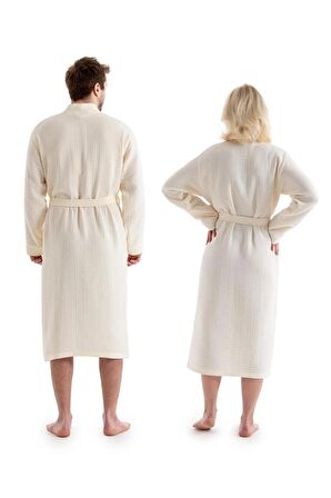 Unisex Kimono Müslin Bornoz + Havlu Seti Ekru