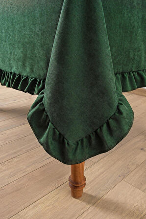 Venedik Fırfırlı Masa Örtüsü Zümrüt Yeşili (150x250 cm)