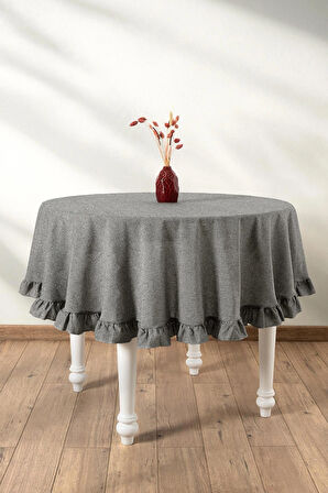 Selendi Fırfırlı Yuvarlak Masa Örtüsü Siyah 150 cm 