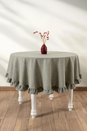 Selendi Fırfırlı Yuvarlak Masa Örtüsü Yeşil 150 cm 