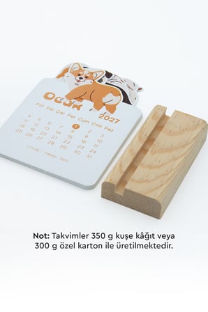 Ahşap Standlı Özel Kesim Neşeli Corgi Tasarımlı 2027 Masaüstü Takvimi 8,5x12 Cm - Sevimli Yeni Yıl Hediyesi Çok Renkli