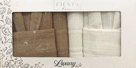Fiesta %100 Pamuklu Bürümcük Jakarlı 6 Parça Aile Bornoz Seti