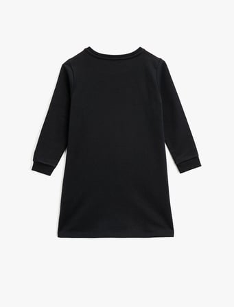 Unicorn Çift Taraflı Pullu Uzun Kollu Sweatshirt Kumaşından Orta Boy Elbise