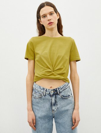 Crop Tişört Büzgülü Pamuklu