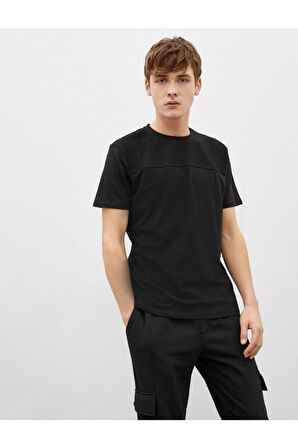 Erkek Siyah Slim Fit Basic Pamuklu Kısa Kollu T-Shirt
