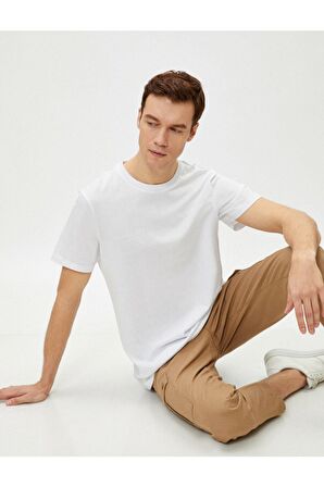 Erkek Ekru Bisiklet Yaka T-Shirt