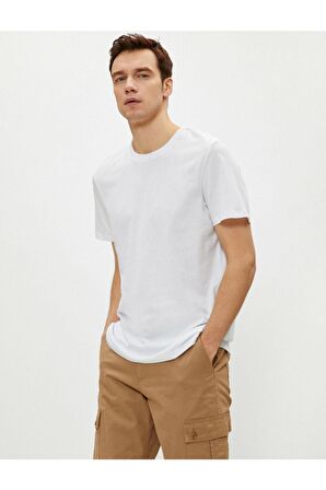 Erkek Ekru Bisiklet Yaka T-Shirt