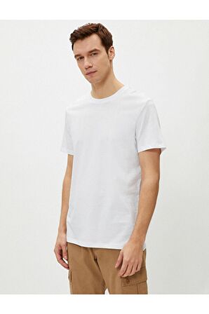 Erkek Ekru Bisiklet Yaka T-Shirt