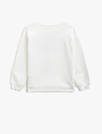Pamuklu Bisiklet Yaka Uzun Kollu Yazılı Baskılı Sweatshirt 