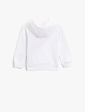 Yazılı Baskılı Kanguru Cepli Kapüşonlu Pamuklu Sweatshirt