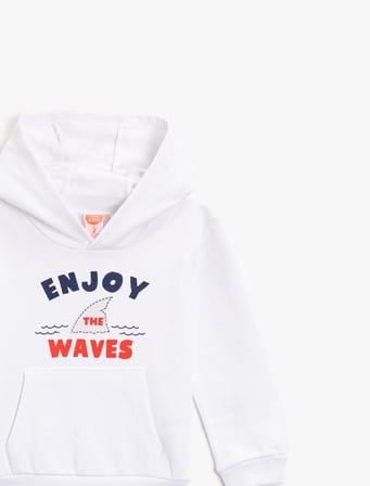 Yazılı Baskılı Kanguru Cepli Kapüşonlu Pamuklu Sweatshirt
