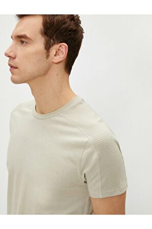 Erkek Ekru Dar Kesim Basic Pamuklu Bisiklet Yaka Kısa Kollu T-shirt