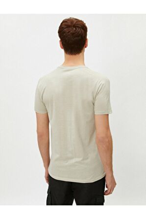 Erkek Ekru Dar Kesim Basic Pamuklu Bisiklet Yaka Kısa Kollu T-shirt