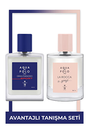 Aqua di Polo 1987 La Rocca Sense EDP 50 ml Kadın Parfüm ve Gran Paradiso Sport 50 ml Erkek ikili Parfüm Seti STCC021161