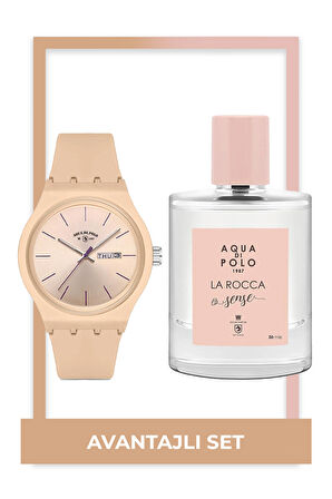 Aqua di Polo 1987  La Rocca Sense Edp 50 Ml & Kadın Bej Saat Seti STWX000112