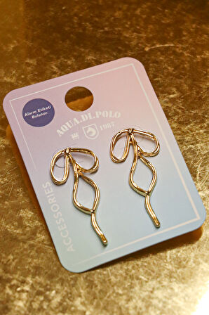 Kadın Gold Fiyonk Sallantılı Küpe