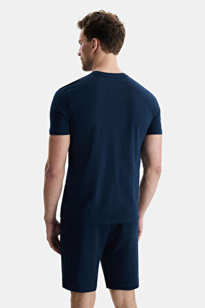 GAYLEY Lacivert Bisiklet Yaka Baskılı Standard Fit Erkek Tshirt