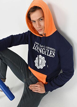 Ucla SHELL Kapüşonlu  Standart Kalıp Baskılı Lacivert Erkek Sweatshirt