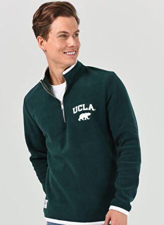 CORNING Yeşil Yarım Fermuarlı Nakışlı Polar Erkek Sweatshirt