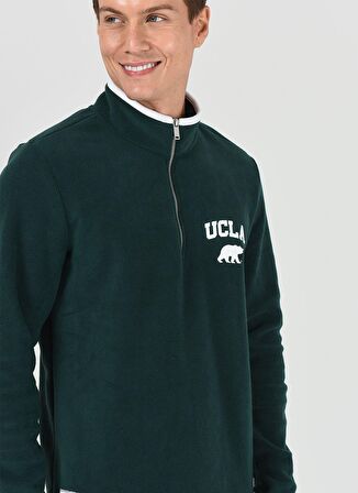 CORNING Yeşil Yarım Fermuarlı Nakışlı Polar Erkek Sweatshirt