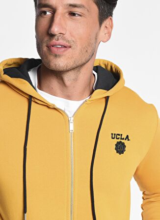 HILGARD Sarı Kapüşonlu ve Fermuarlı Baskılı Standard Fit Erkek Sweatshirt