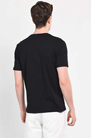 BASS Siyah Bisiklet Yaka Baskılı Erkek Tshirt